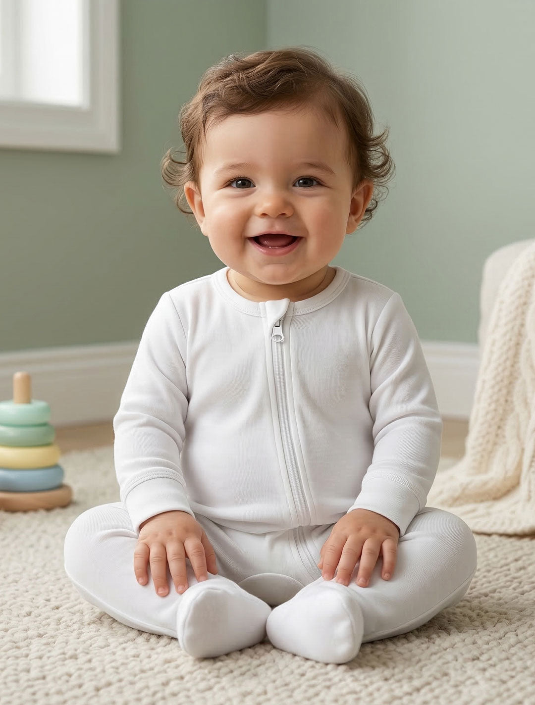 WHITE ZIPPER SLEEPSUIT