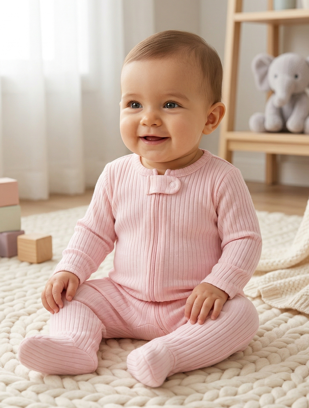 Pink ribbed sleepsuit