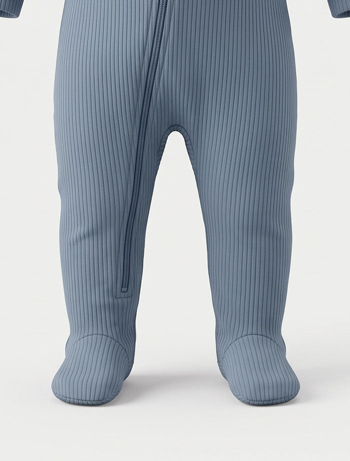 Classic blue 2 way zipper ribbed sleepsuit