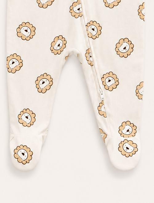 Beige lion zipper sleepsuit
