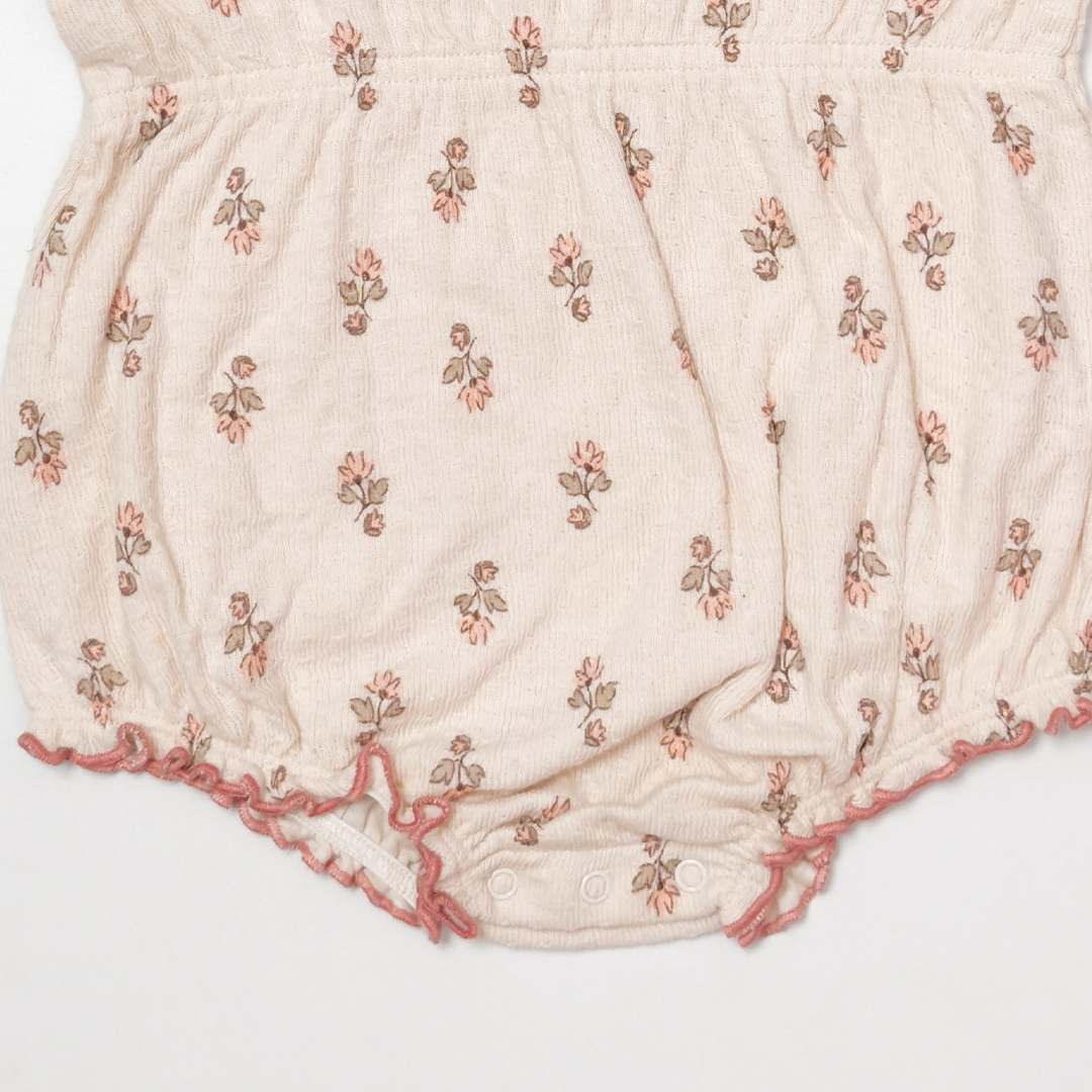 BEIGE RUFFLE EDGE NECK FLORAL ONESIE