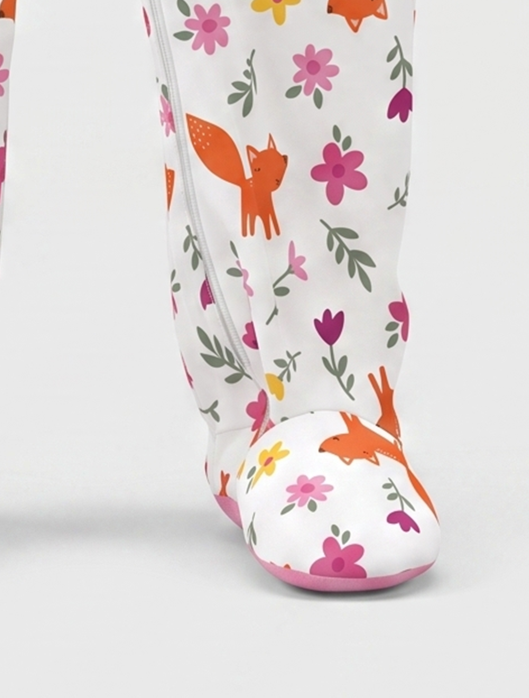 Pink printed zipper cotton sleeepsuit