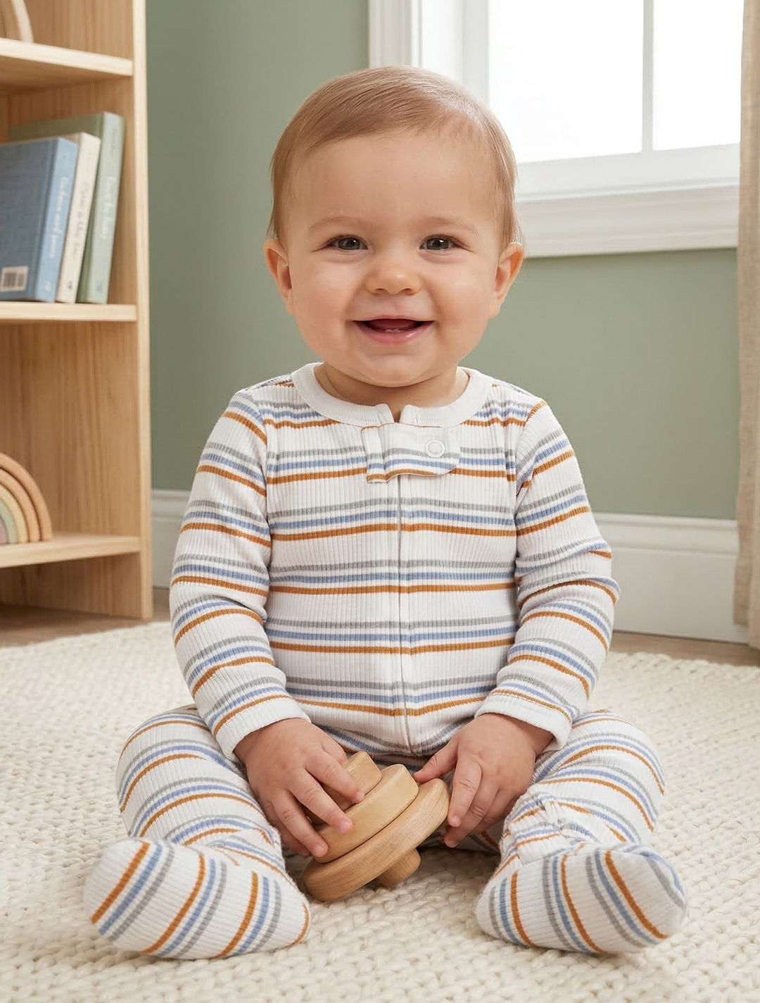 WHITE STRIPED SLEEPSUIT
