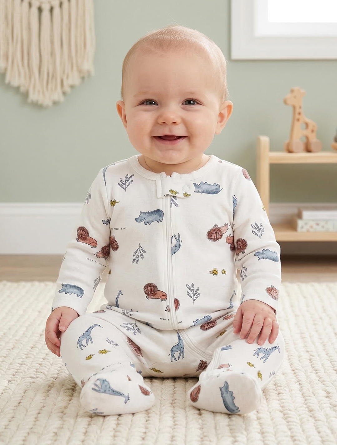 ANIMAL PRINTED ZIPPER SLEEPSUIT