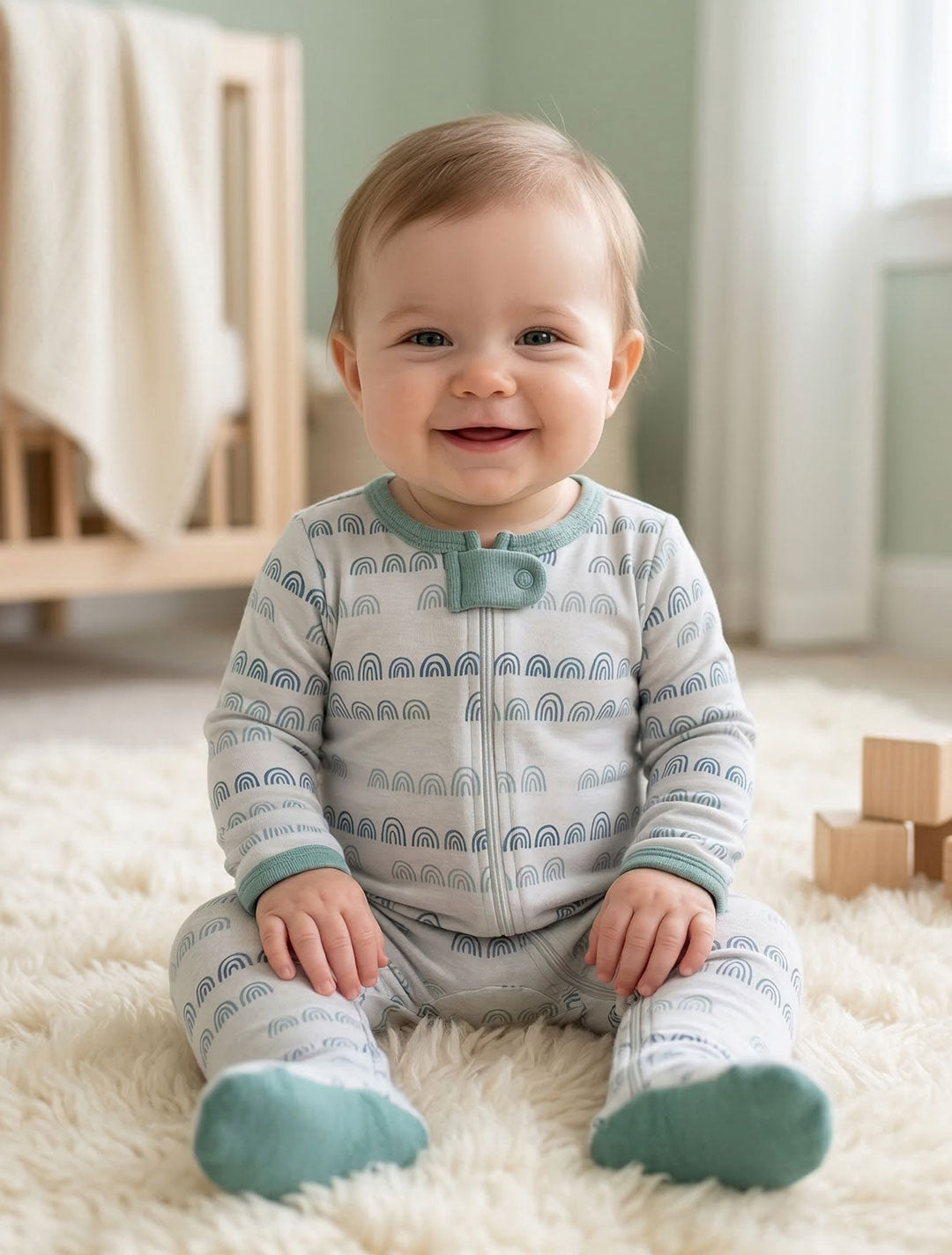 BLUE RAINBOW VISCOUS  PATTERNED SLEEPSUIT