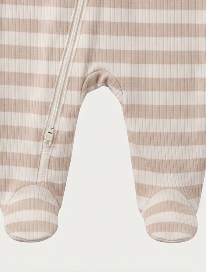 Beige stripes ribbed bear sleep suit