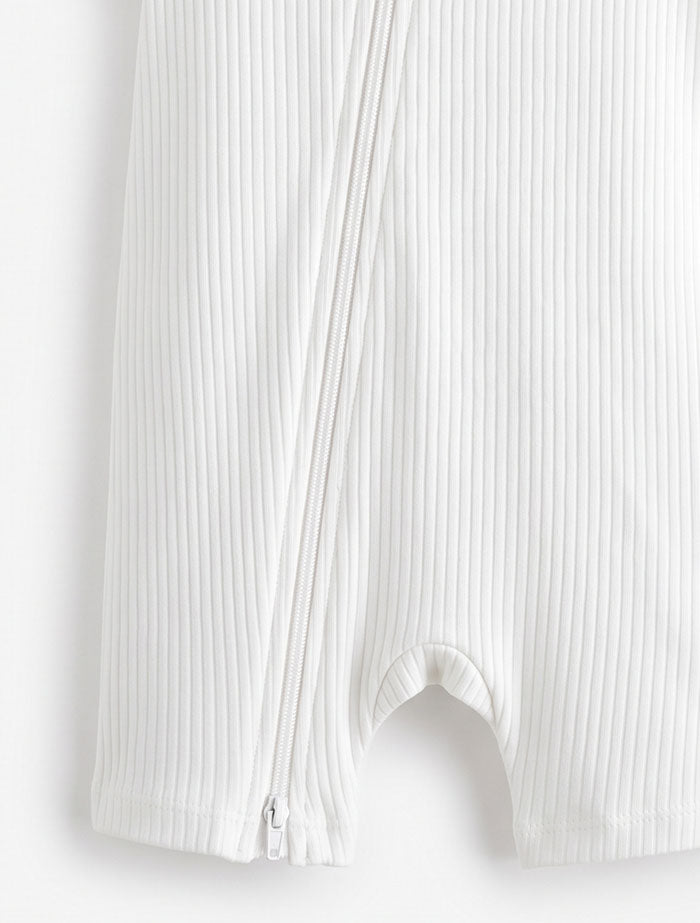 White 2 way zipper ribbed jumpsuit