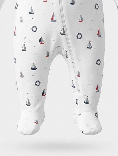 White printed zipper sleepsuit