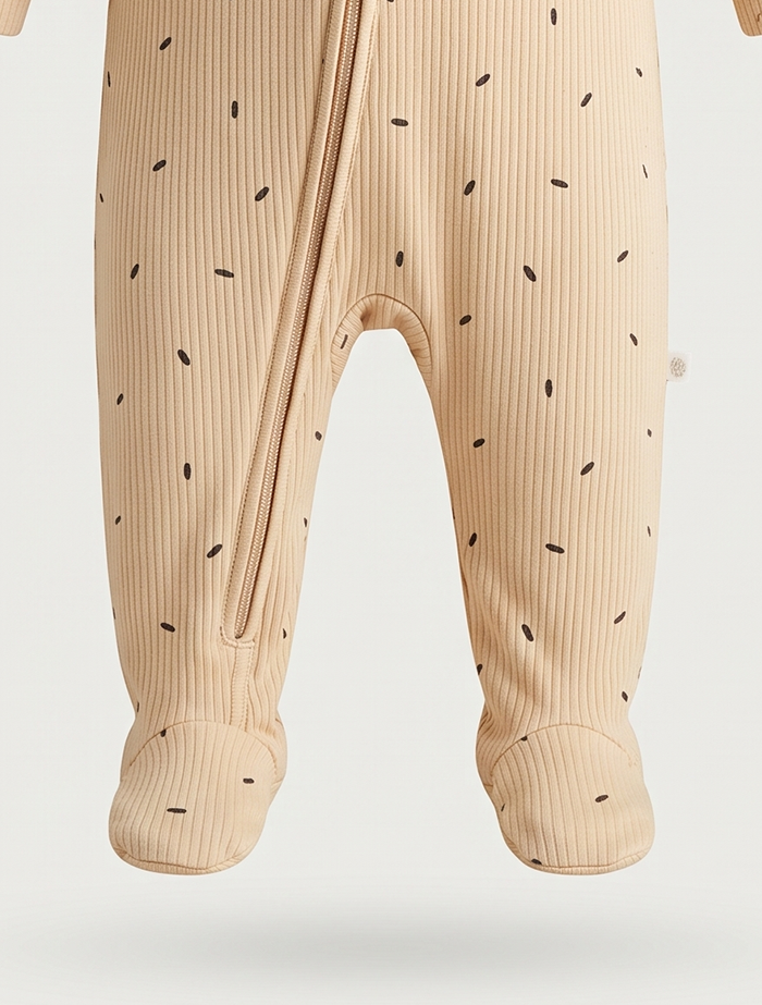 Beige ribbed zipper sleepsuit