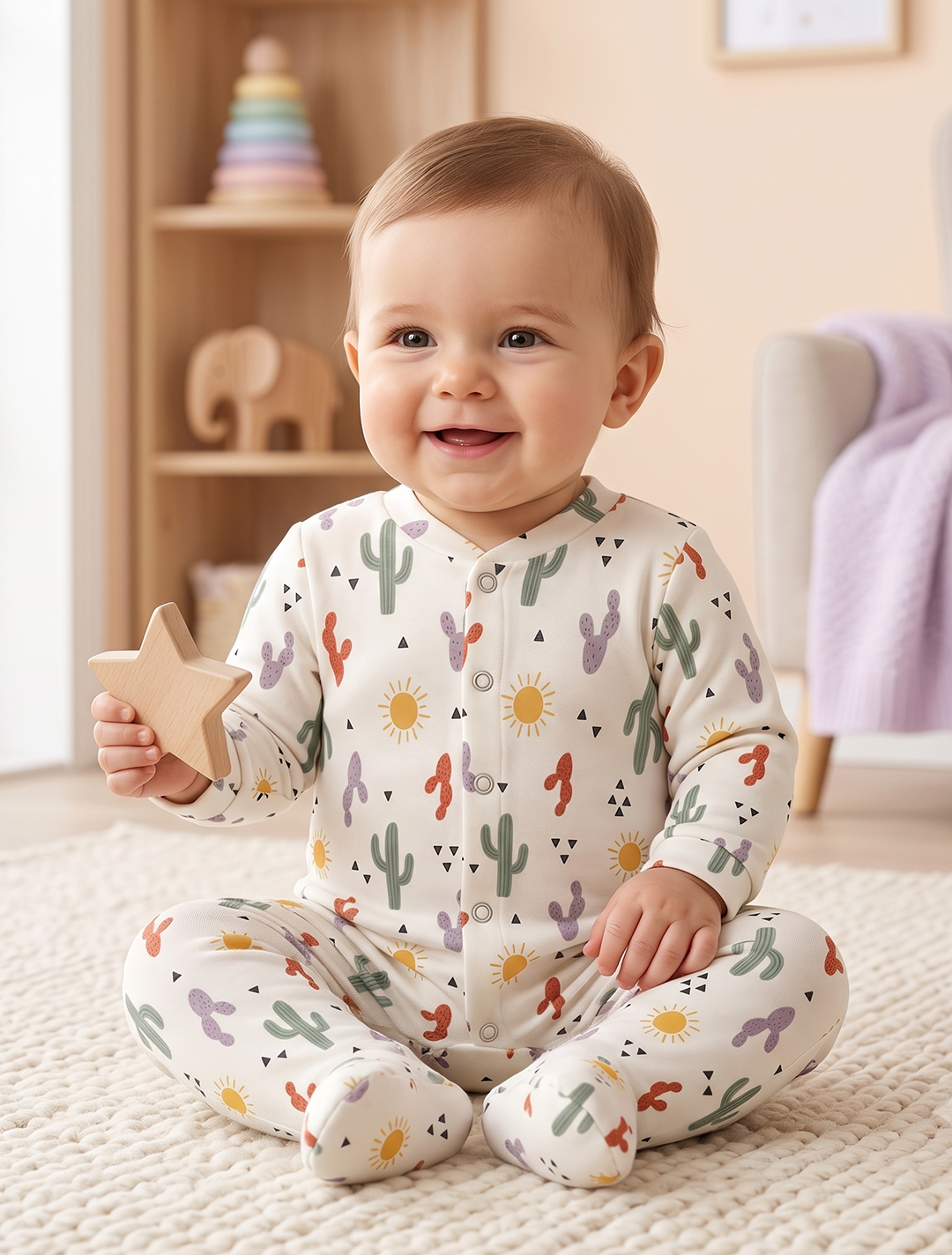 Green cactus printed sleepsuit