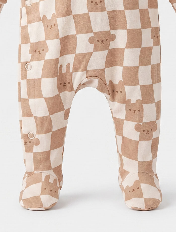 Brown beige check wrap over sleepsuit