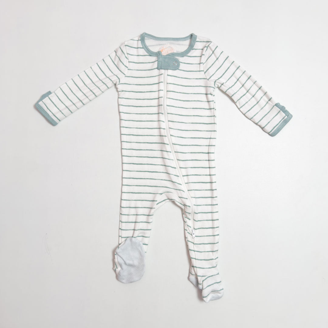 BLUE AND WHITE VISCOUS STRIPED SLEEPSUIT