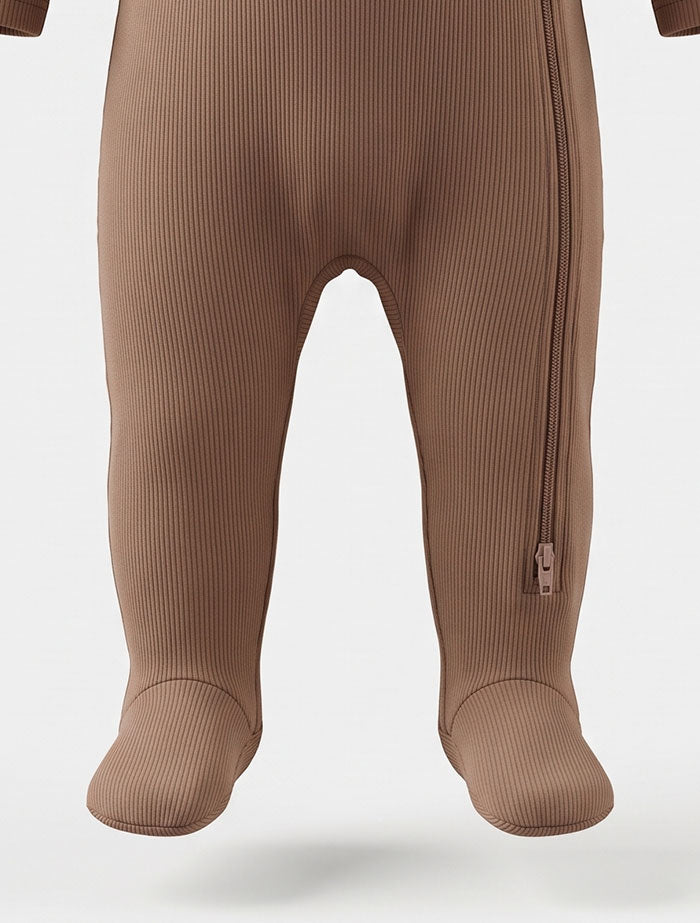 Brown ribbed 2 way zipper sleep suit