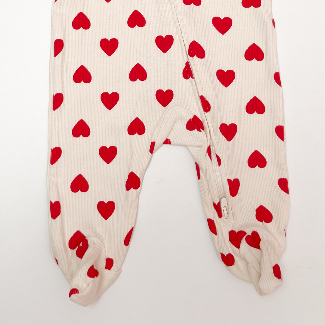 RED LOVE RIBBED ZIPPER SLEEPSUIT