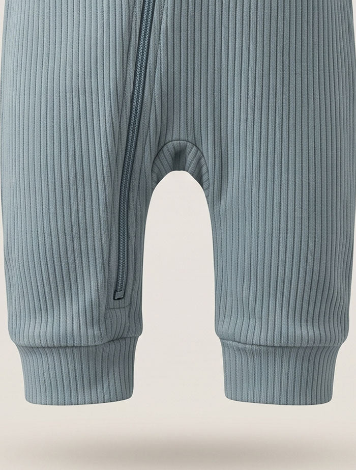 Teal blue ribbed 2 way zipper romper