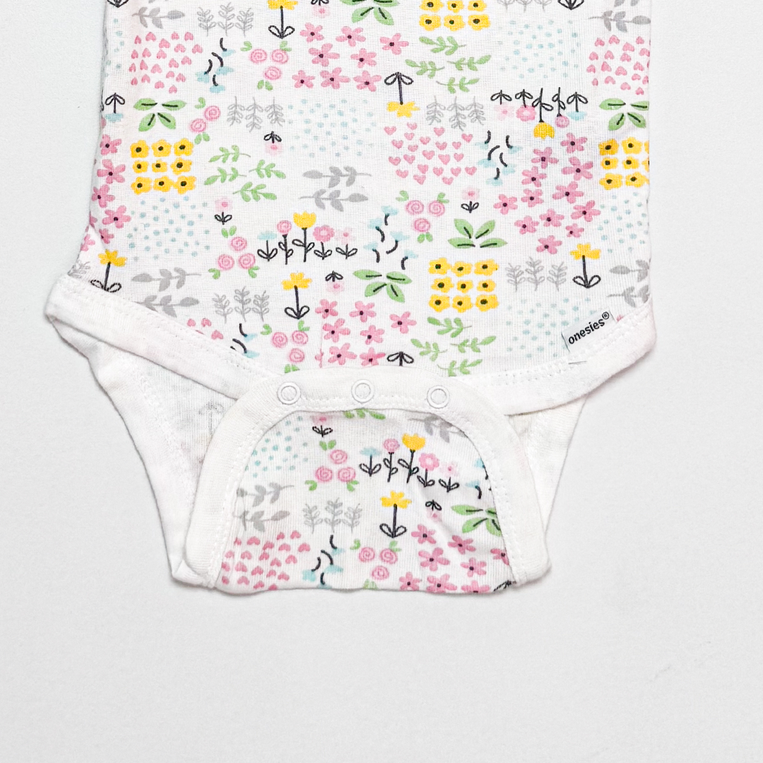 WHITE FLORAL PRINTED ONESIE