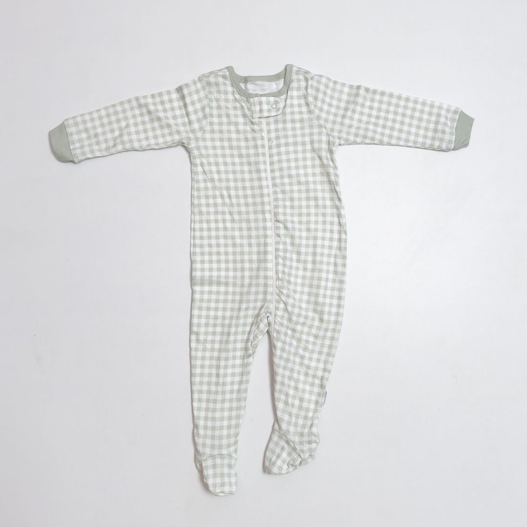 GREEN WHITE CHECK ZIPPER SLEEPSUIT