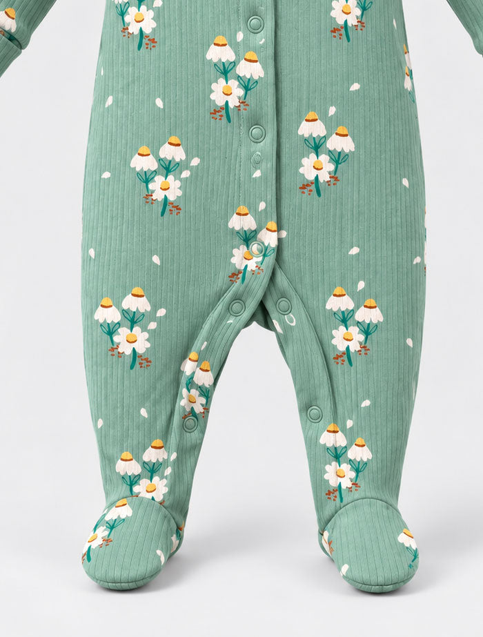 Green ribbed floral sleep suit