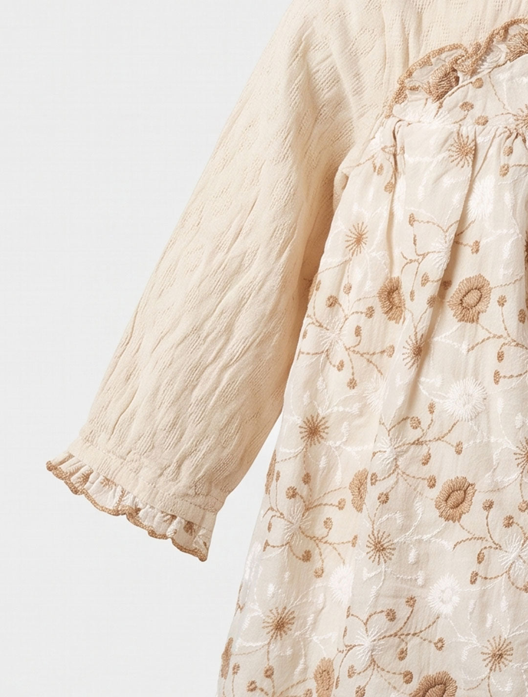 Girls beige floral print long sleeve dress