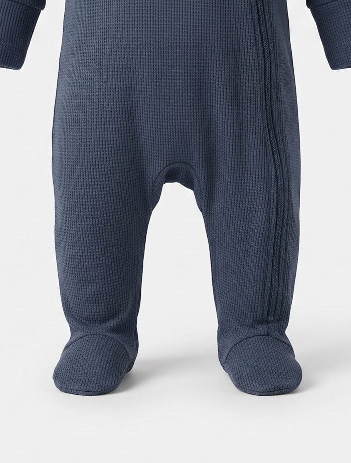 Blue knitted 2 way zipper sleep suit