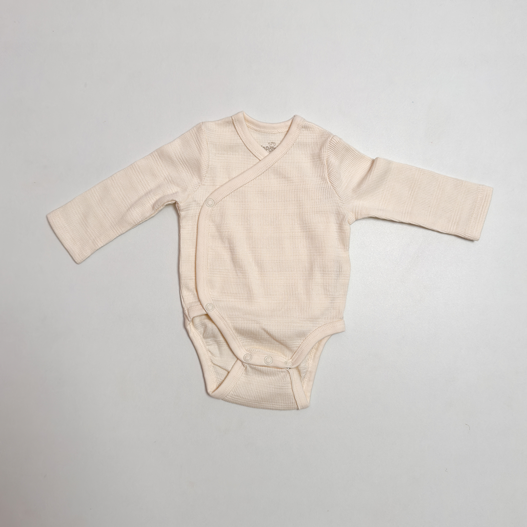 BEIGE KNITTED UNISEX WRAPOVER ONESIE