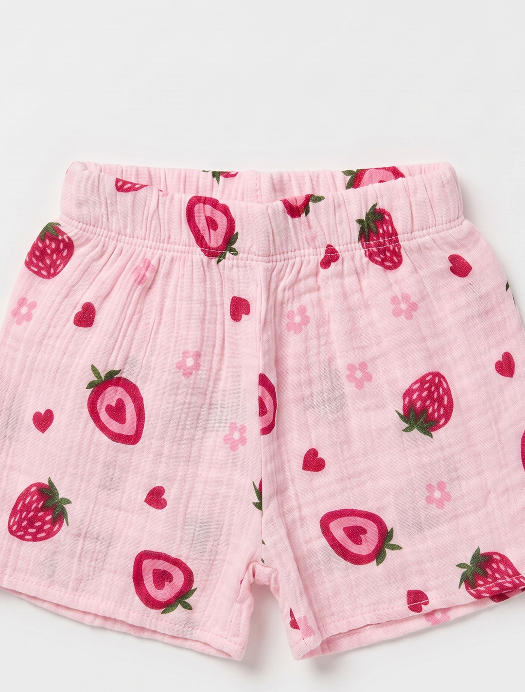 Strawberry-Print Muslin Shirt & Shorts Co-ord Set – Pink