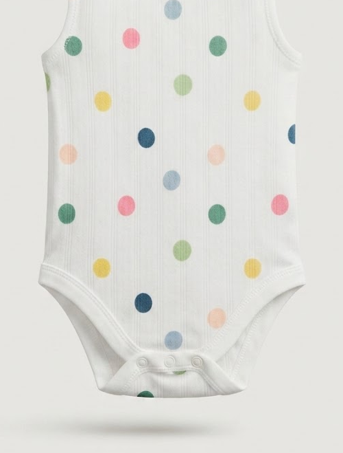 White polka dotted pointelle onesie