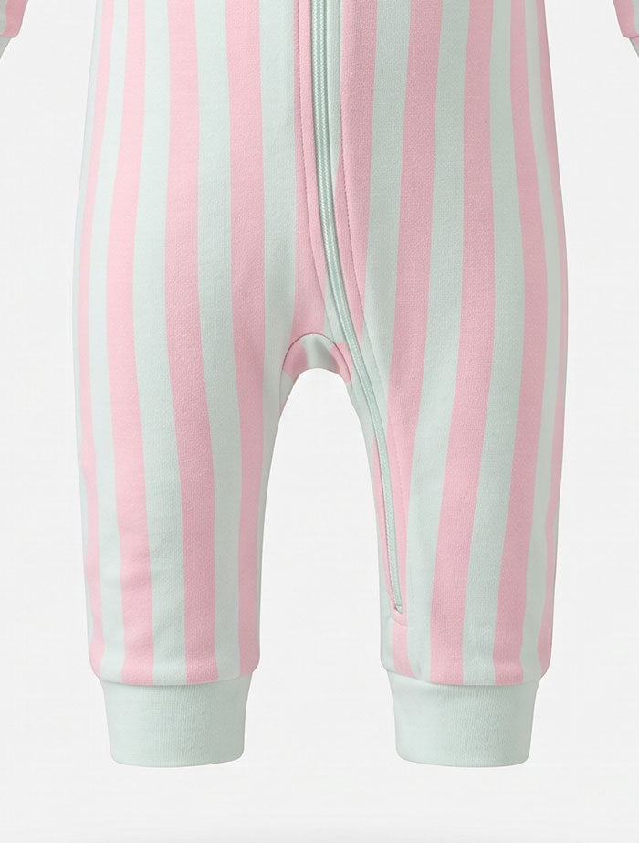 Green and pink stripes romper