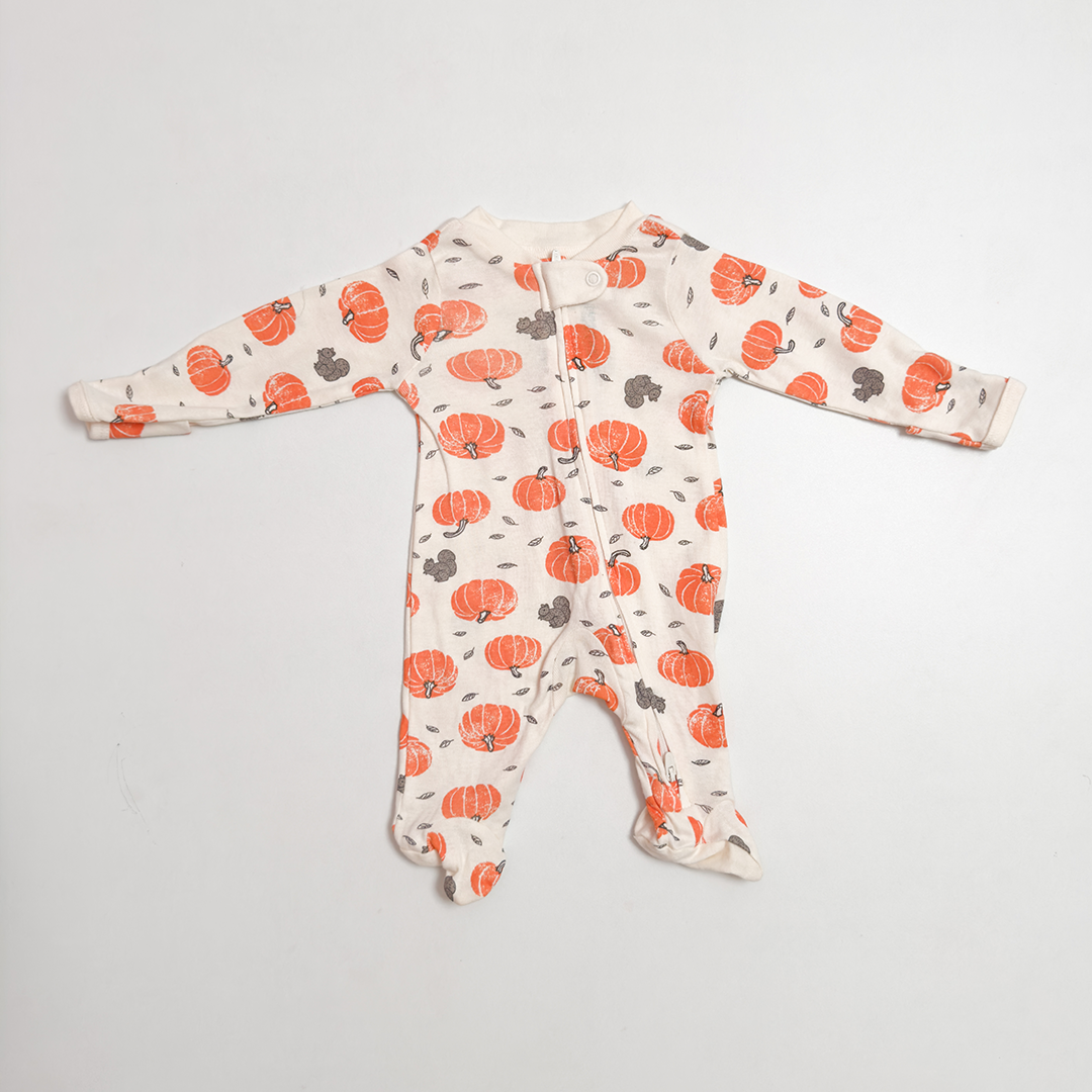 PUMPKIN PRINTED ZIPPER SLEEPSUIT