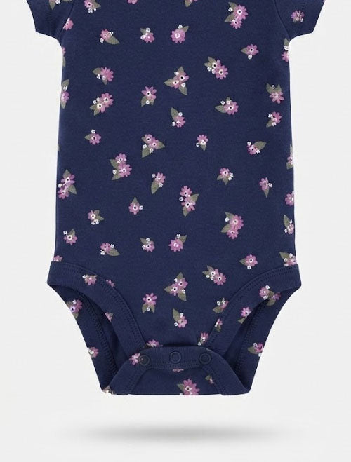 Short-Sleeve Cotton Baby Onesie Navy Floral Print