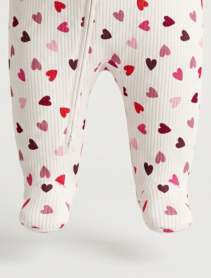 Red love printed ribbed sleepsuit