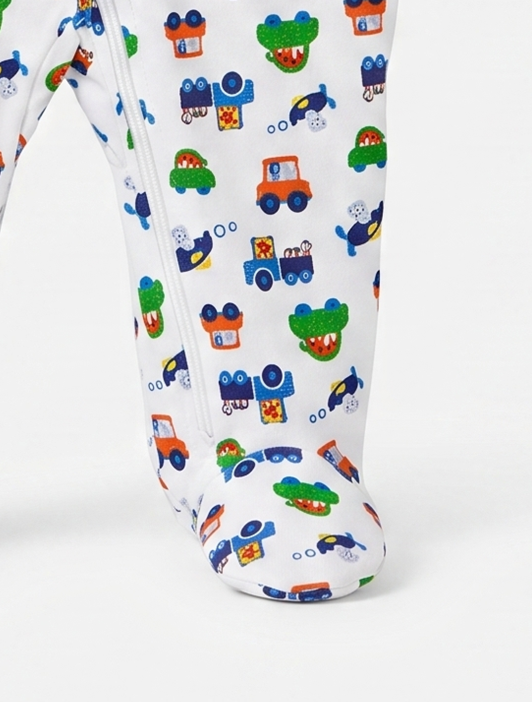 White printed zipper sleepsuit