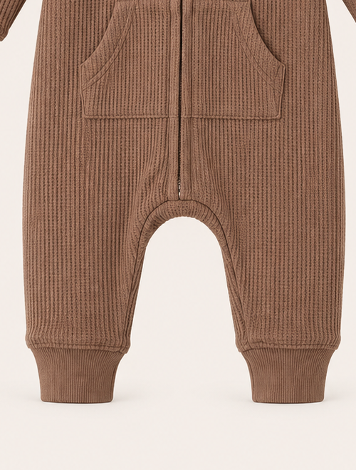 Brown hooded zipper romper