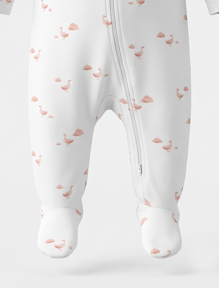 Dusty pink ducks 2 way zipper sleep suit