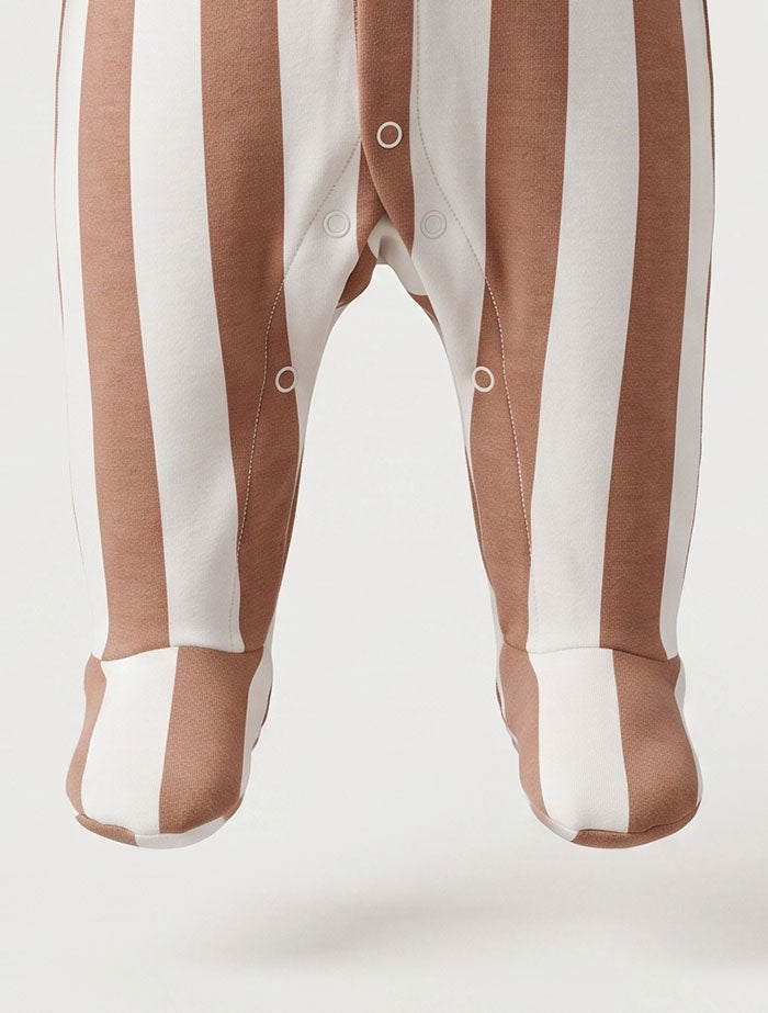 Brown and white stripes button sleepsuit