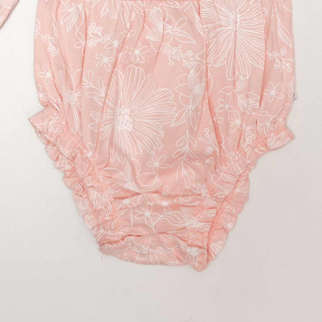 PEACH FLORAL RUFFLED ONESIE