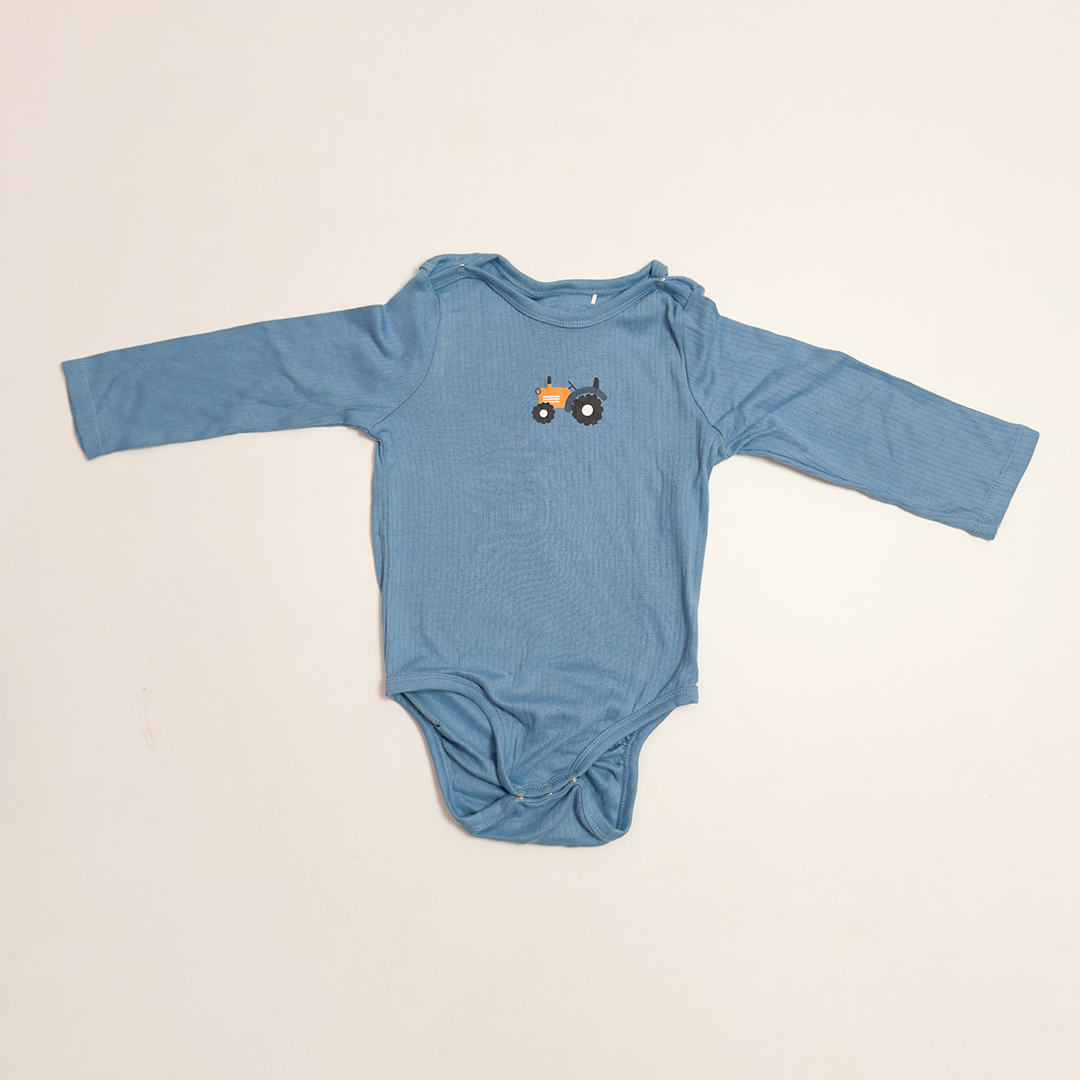BLUE CAR RIBBED ONESIE