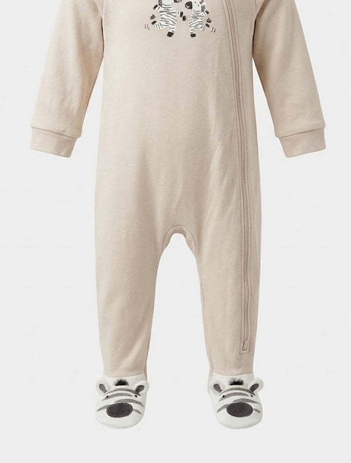 Beige zebra 2 way zipper sleep suit
