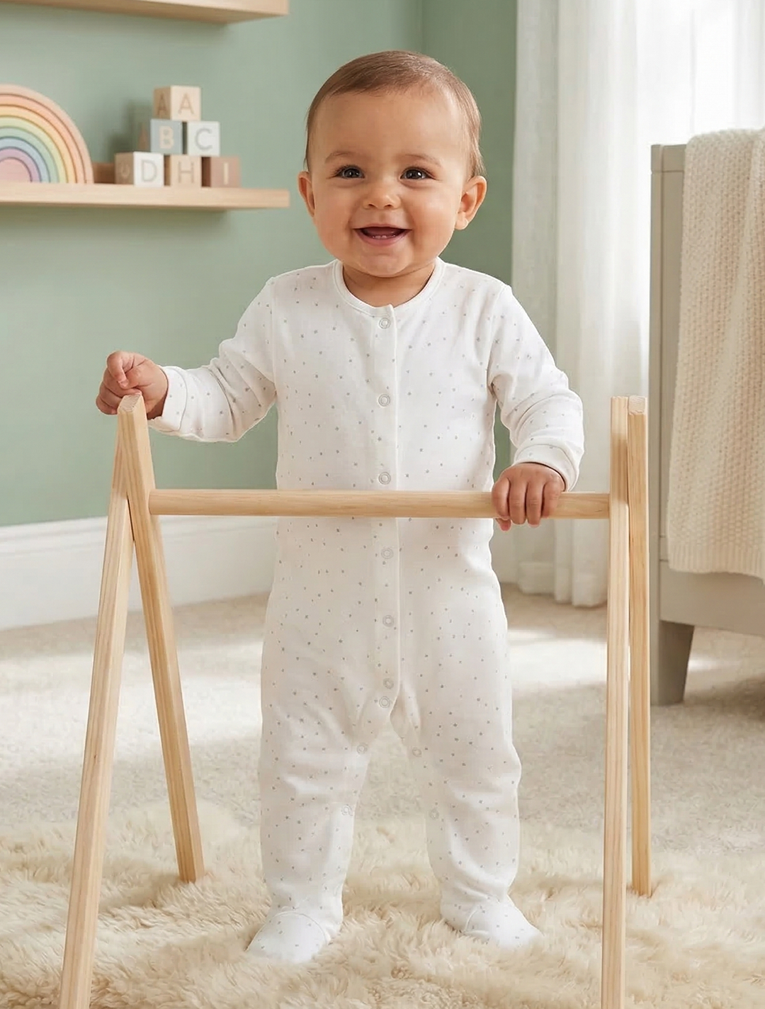 WHITE STAR PATTERNED SLEEPSUIT