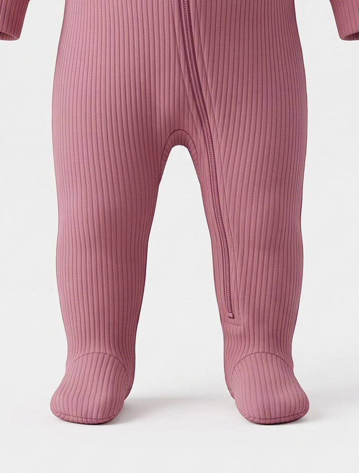 Pink ribbed 2 way zipper sleepsuit