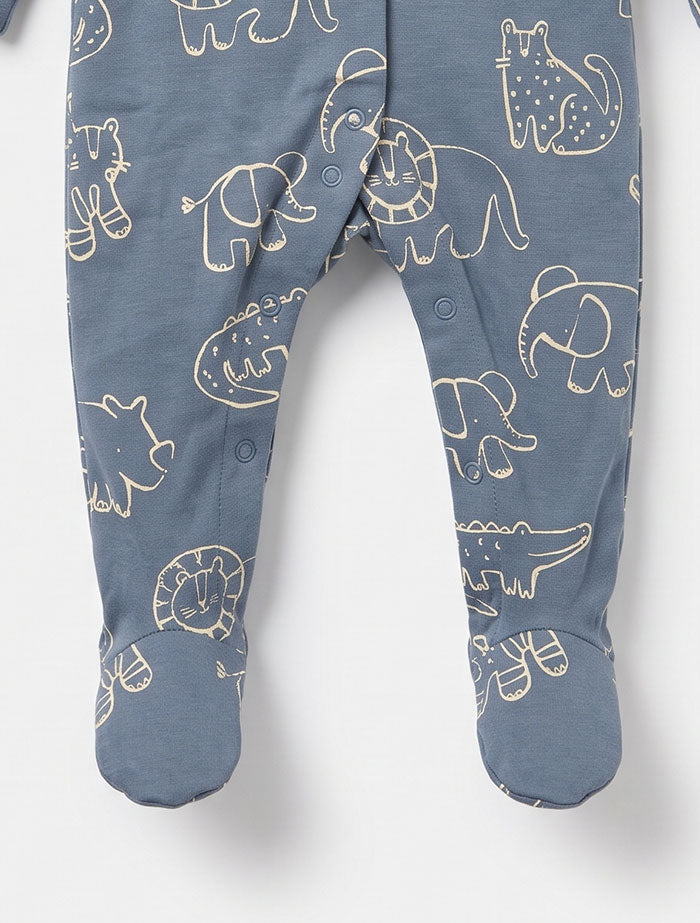 Blue animal printed button sleep suit