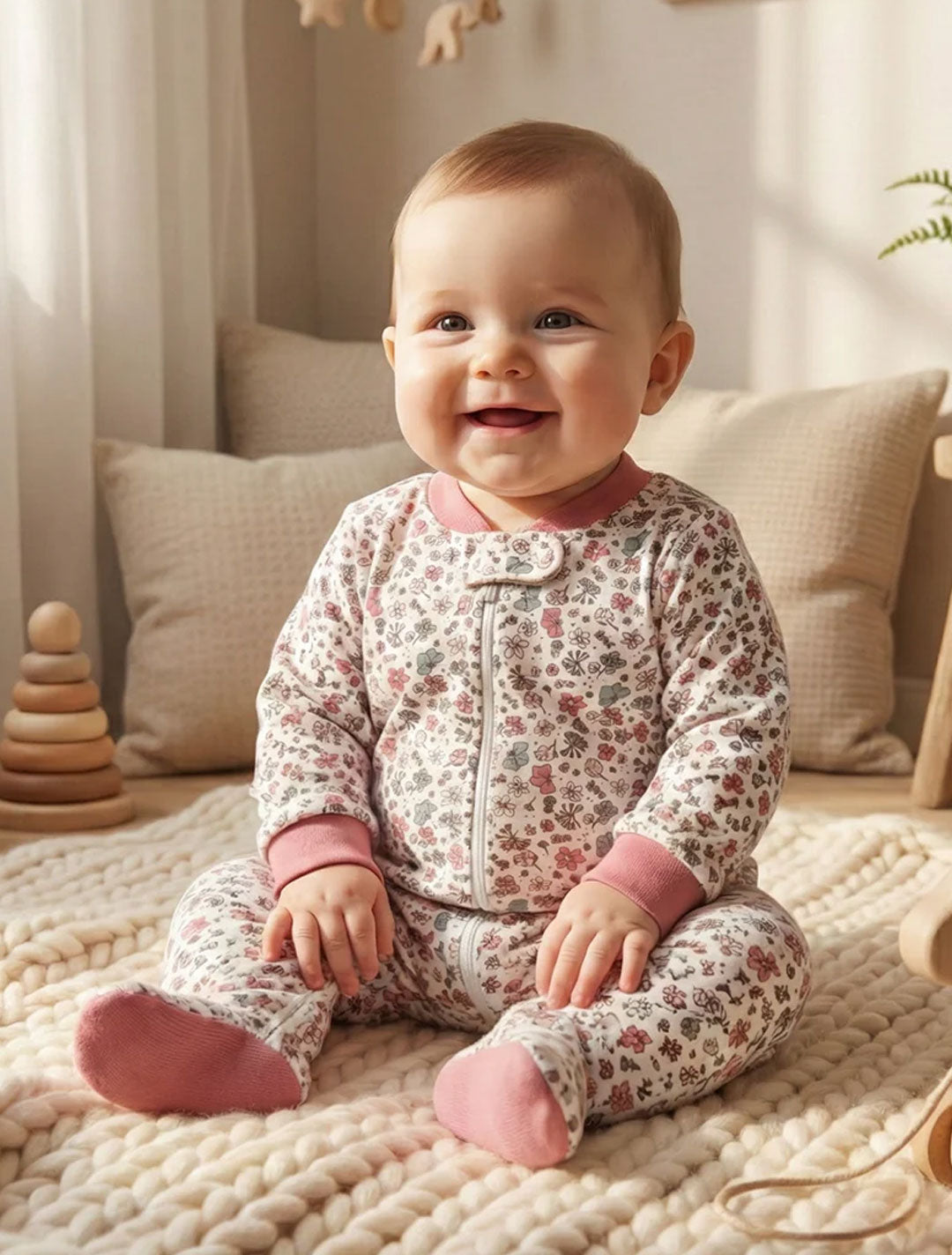 PINK FLORAL PRINTED SLEEPSUIT