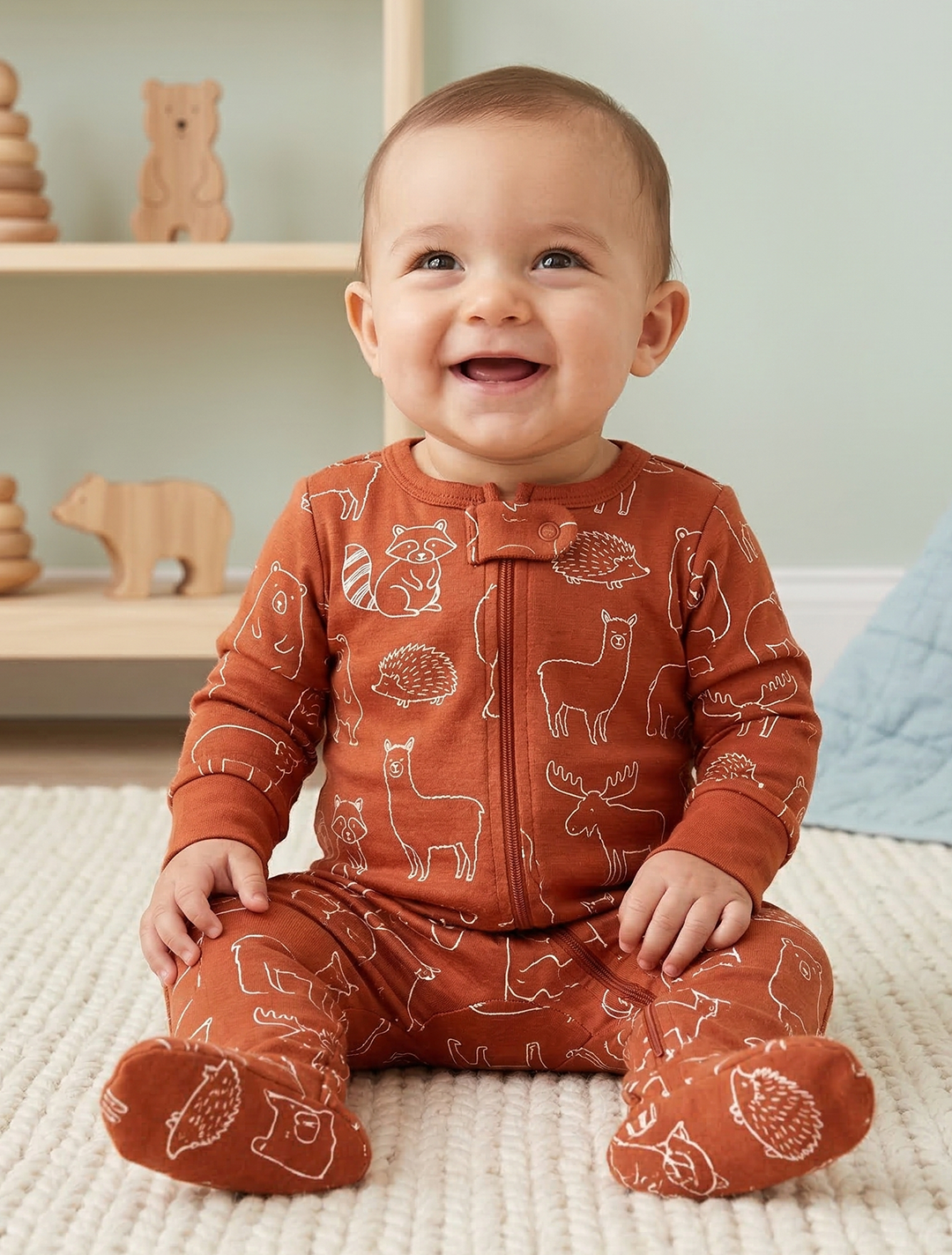 BRICK BROWN PRINTED SLEEPSUIT