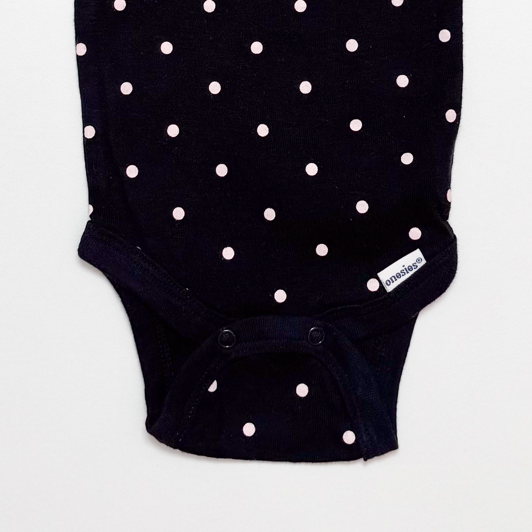 BLACK POLKA DOTTED ONESIE