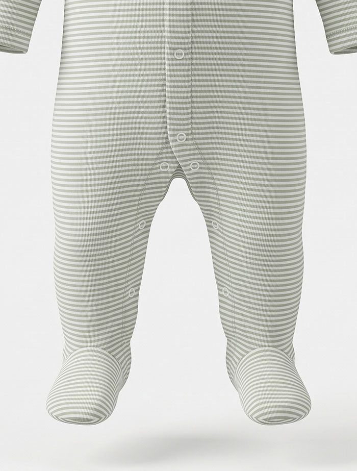 Green white stripes button sleep suit