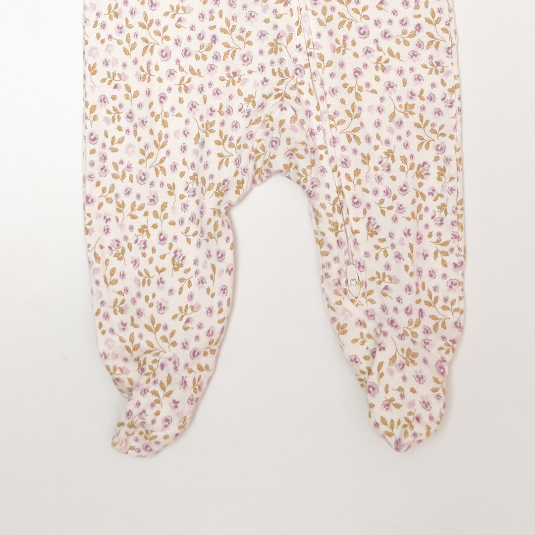 BEIGE LAVENDER FLORAL ZIPPER SLEEPSUIT