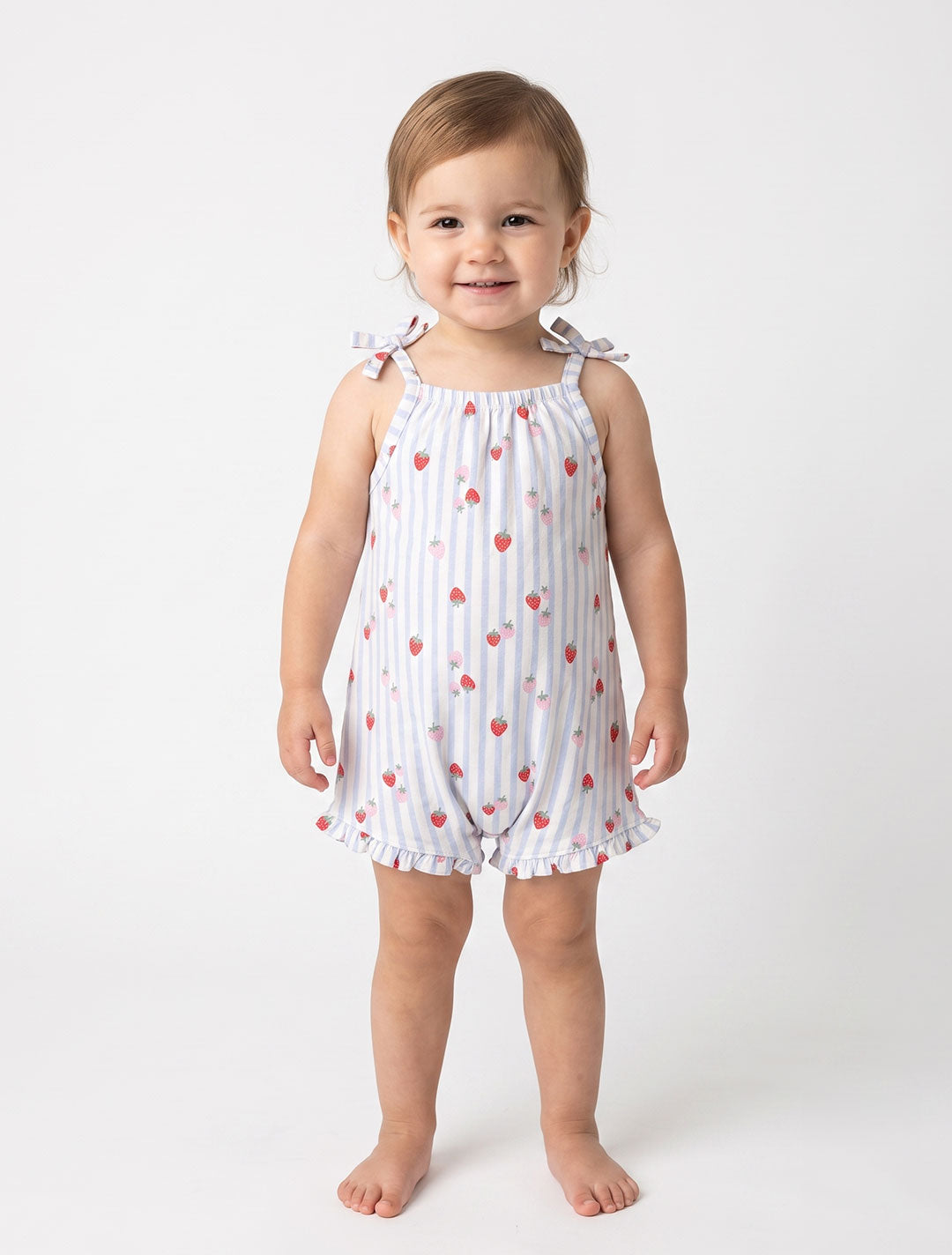 Blue white stripes strawberry printed fancy jumpsuit