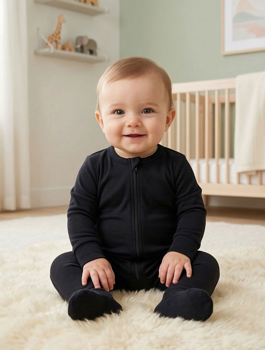 BLACK ZIPPER SLEEPSUIT