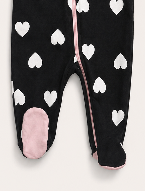 Black love pattern zipper sleepsuit