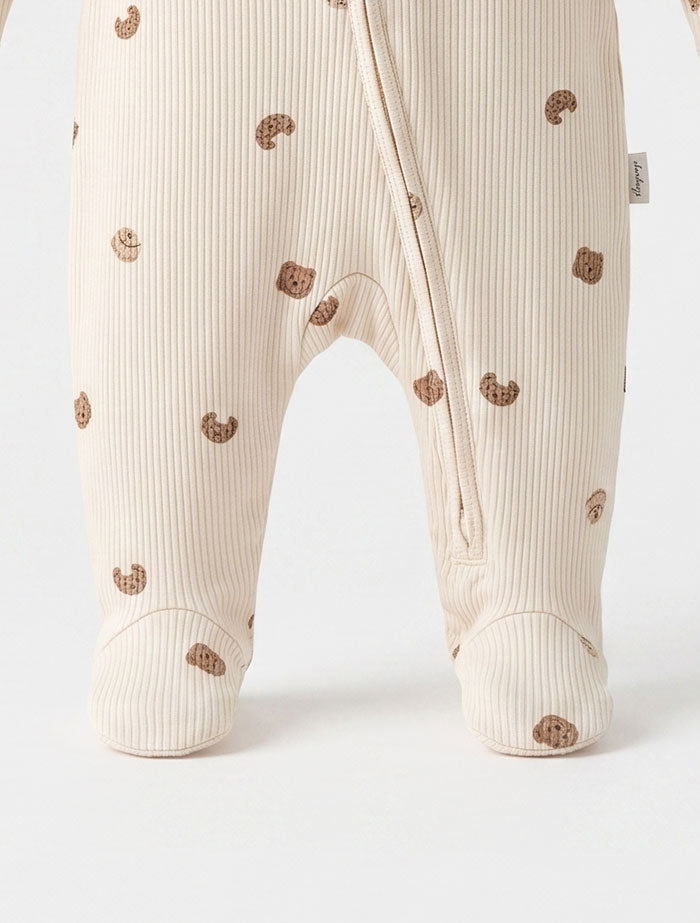 Beige knitted 2 way zipper sleepsuit